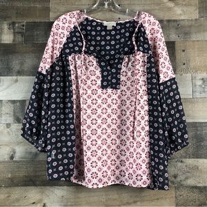 LOFT Outlet Sheer Top Floral Blue Pink 3/4 Sleeve Size large